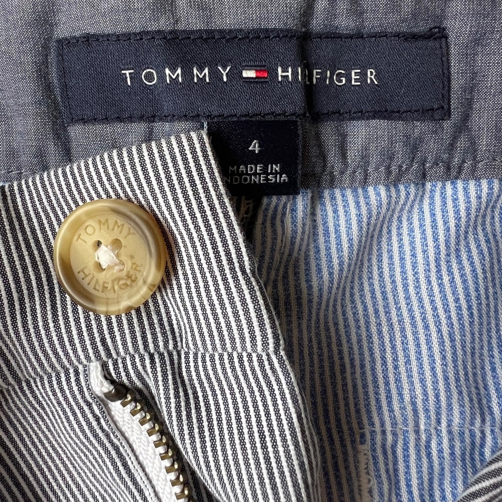 Tommy Hilfiger Blue and White Striped Cropped Chino, Size 4